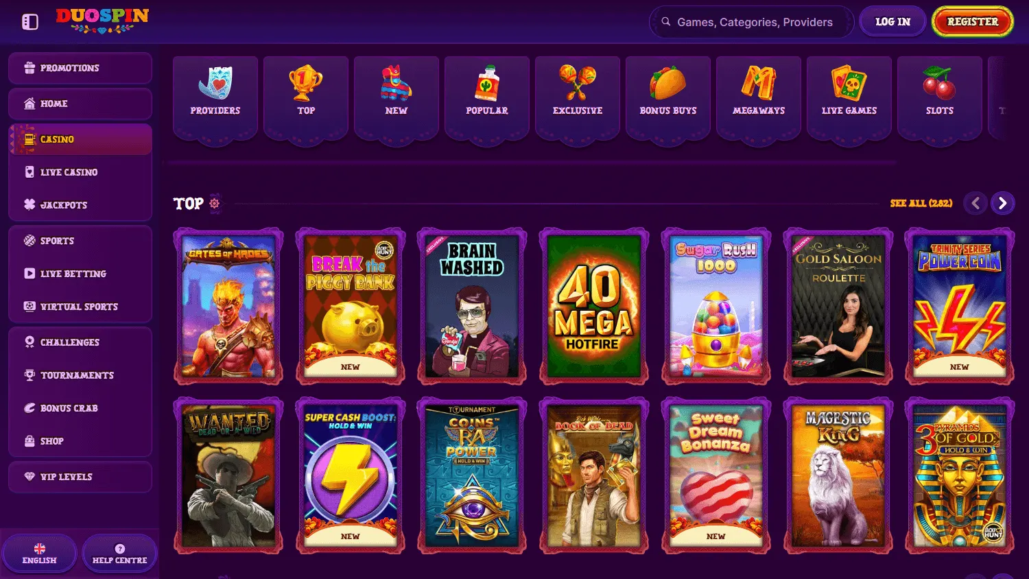 Duospin Casino desktop casino games interface