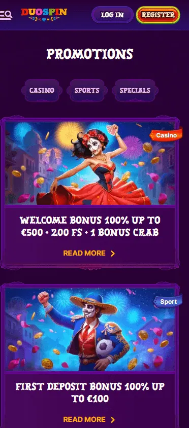 Duospin Casino mobile promotions interface